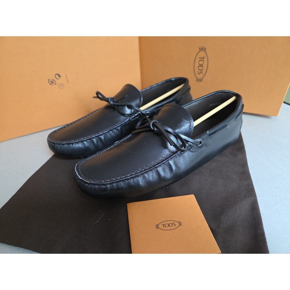100% Auth Tod's Mens Laccetto City Gommino Black Leather Flats Uk7.5 Us8.5